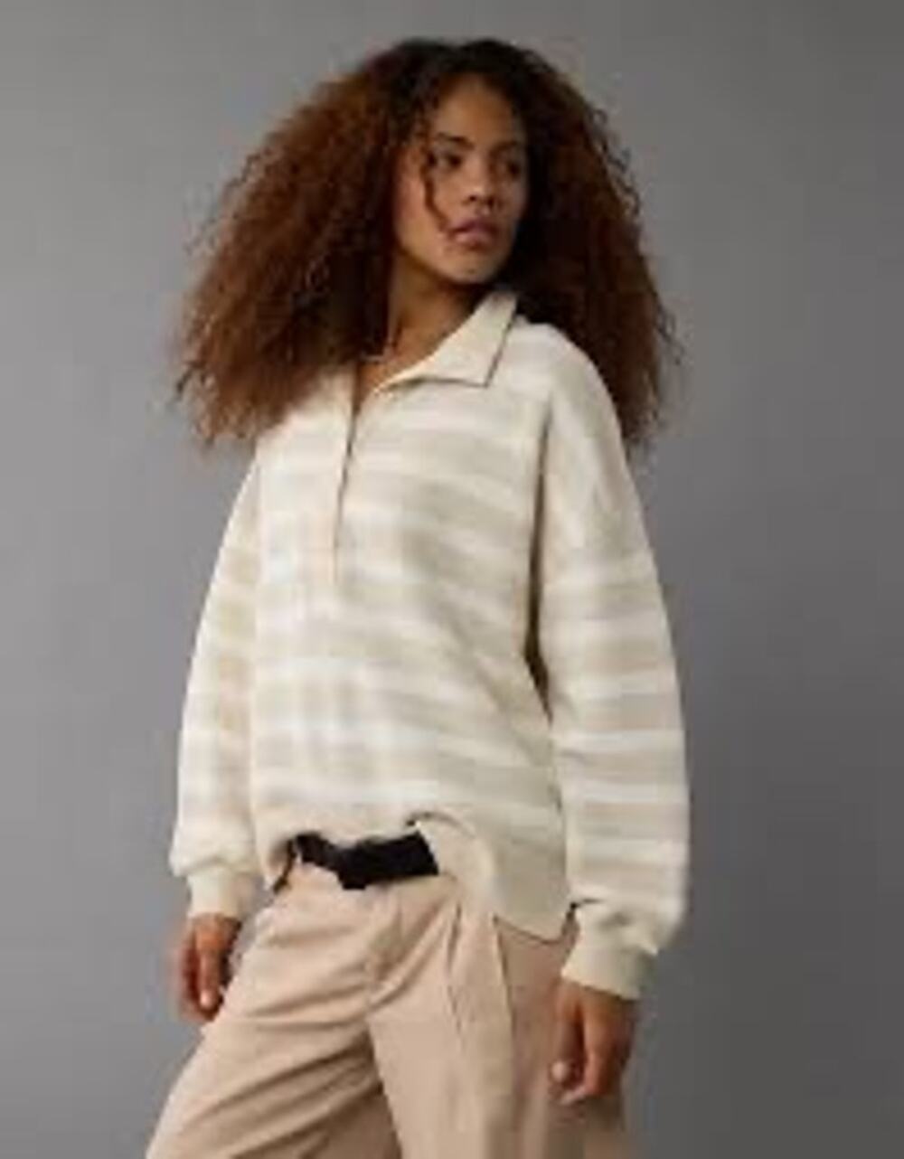 American Eagle Seriously Lived In L Big Hug Striped Henley Sweat Shirt Old Money
